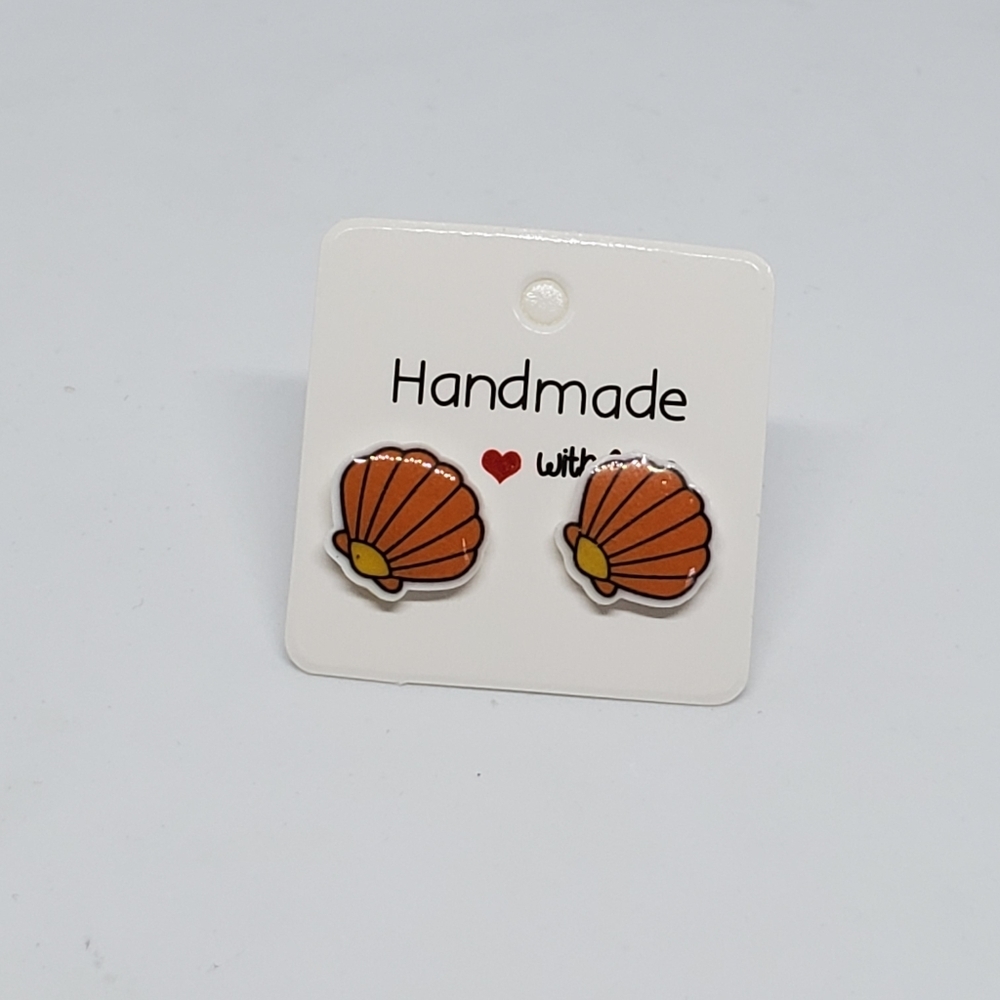 3/$20 Shrinky Dink Sea Shell Stud Earrings